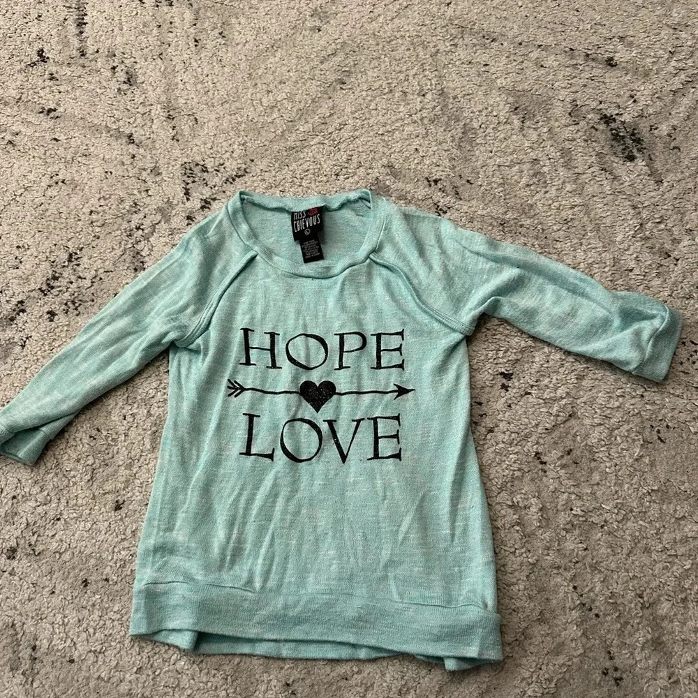 Hope Love Girls Blue 3/4 sleeve Top. Miss Chievous EUC